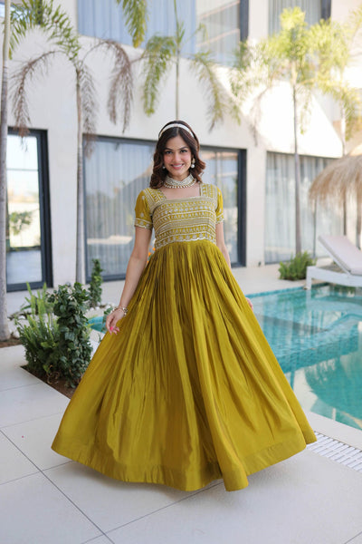 H O Fabric Sequins Zari Pipe Beads Embroidered Gown