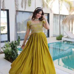 H O Fabric Sequins Zari Pipe Beads Embroidered Gown