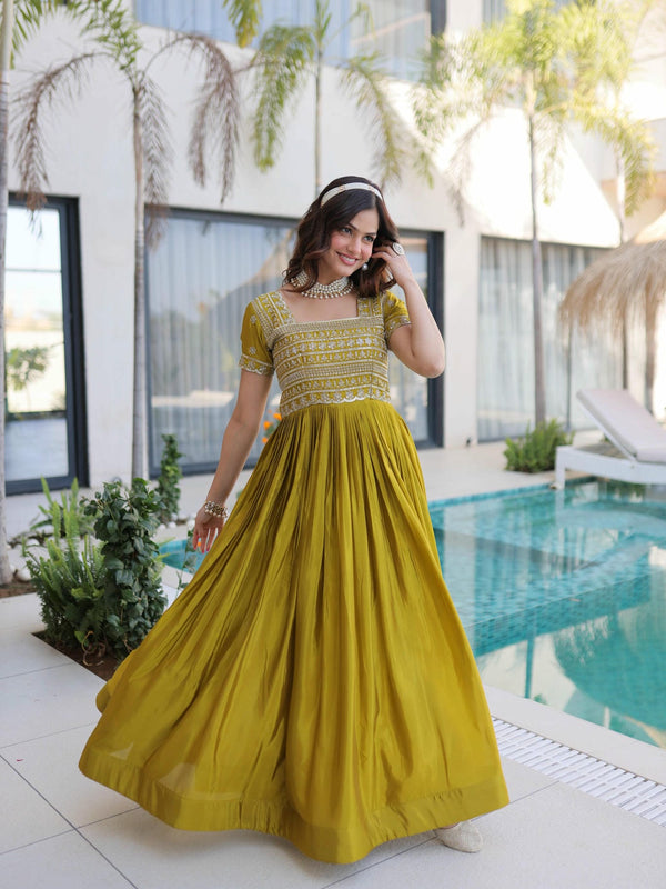 H O Fabric Sequins Zari Pipe Beads Embroidered Gown
