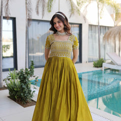 H O Fabric Sequins Zari Pipe Beads Embroidered Gown