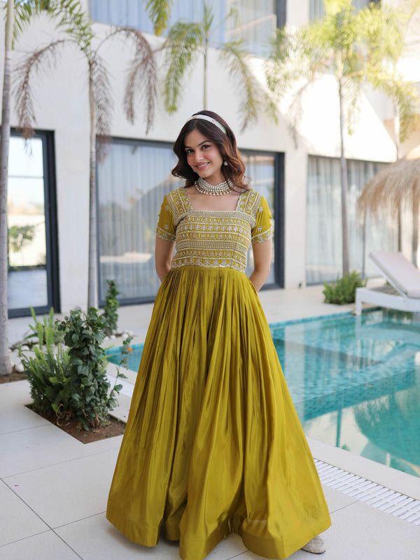 H O Fabric Sequins Zari Pipe Beads Embroidered Gown