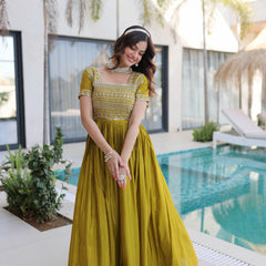 H O Fabric Sequins Zari Pipe Beads Embroidered Gown