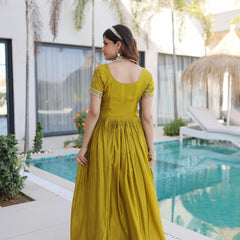 H O Fabric Sequins Zari Pipe Beads Embroidered Gown