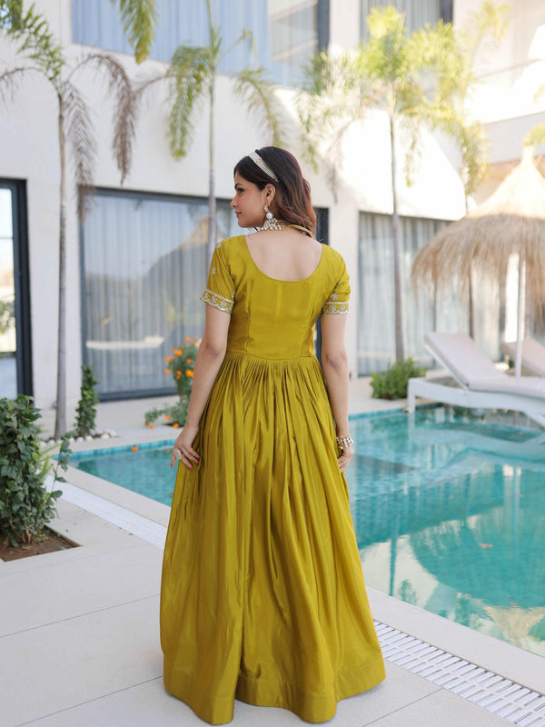 H O Fabric Sequins Zari Pipe Beads Embroidered Gown