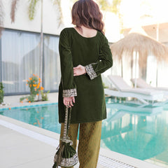 9000 Velvet Zari Coding Embroidered Top-Pant with Batwa