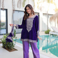 9000 Velvet Zari Coding Embroidered Top-Pant with Batwa