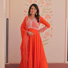 Star Georgette Sequins Beads Embroidered Umbrella Gown with Dupatta