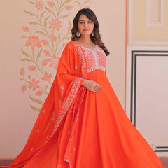 Star Georgette Sequins Beads Embroidered Umbrella Gown with Dupatta