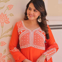 Star Georgette Sequins Beads Embroidered Umbrella Gown with Dupatta
