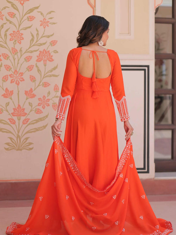 Star Georgette Sequins Beads Embroidered Umbrella Gown with Dupatta