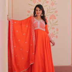 Star Georgette Sequins Beads Embroidered Umbrella Gown with Dupatta