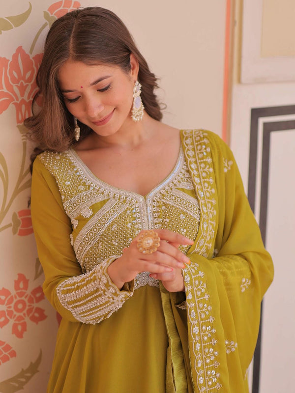 Star Georgette Sequins Beads Embroidered Umbrella Gown with Dupatta