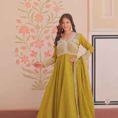 Star Georgette Sequins Beads Embroidered Umbrella Gown with Dupatta