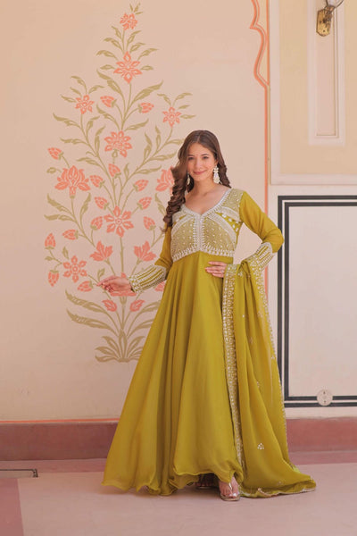 Star Georgette Sequins Beads Embroidered Umbrella Gown with Dupatta