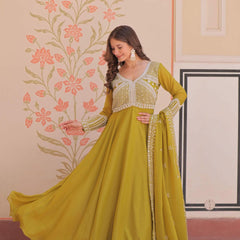 Star Georgette Sequins Beads Embroidered Umbrella Gown with Dupatta