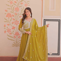 Star Georgette Sequins Beads Embroidered Umbrella Gown with Dupatta