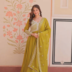 Star Georgette Sequins Beads Embroidered Umbrella Gown with Dupatta