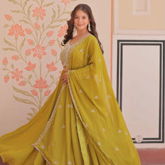 Star Georgette Sequins Beads Embroidered Umbrella Gown with Dupatta