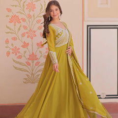 Star Georgette Sequins Beads Embroidered Umbrella Gown with Dupatta