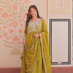 Star Georgette Sequins Beads Embroidered Umbrella Gown with Dupatta
