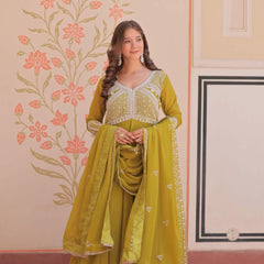 Star Georgette Sequins Beads Embroidered Umbrella Gown with Dupatta