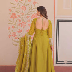 Star Georgette Sequins Beads Embroidered Umbrella Gown with Dupatta