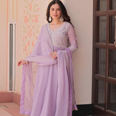 Star Georgette Sequins Beads Embroidered Umbrella Gown with Dupatta