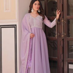 Star Georgette Sequins Beads Embroidered Umbrella Gown with Dupatta