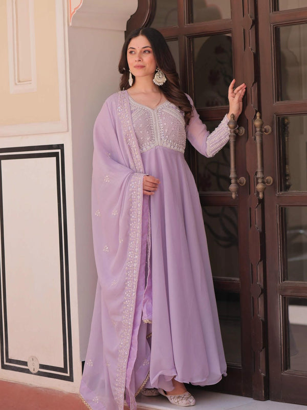 Star Georgette Sequins Beads Embroidered Umbrella Gown with Dupatta