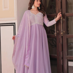 Star Georgette Sequins Beads Embroidered Umbrella Gown with Dupatta