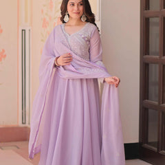 Star Georgette Sequins Beads Embroidered Umbrella Gown with Dupatta