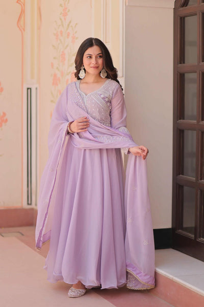 Star Georgette Sequins Beads Embroidered Umbrella Gown with Dupatta