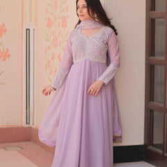 Star Georgette Sequins Beads Embroidered Umbrella Gown with Dupatta