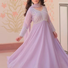 Star Georgette Sequins Beads Embroidered Umbrella Gown with Dupatta