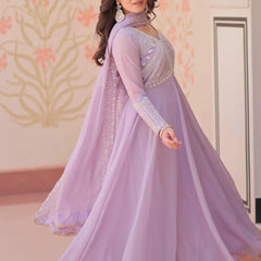 Star Georgette Sequins Beads Embroidered Umbrella Gown with Dupatta