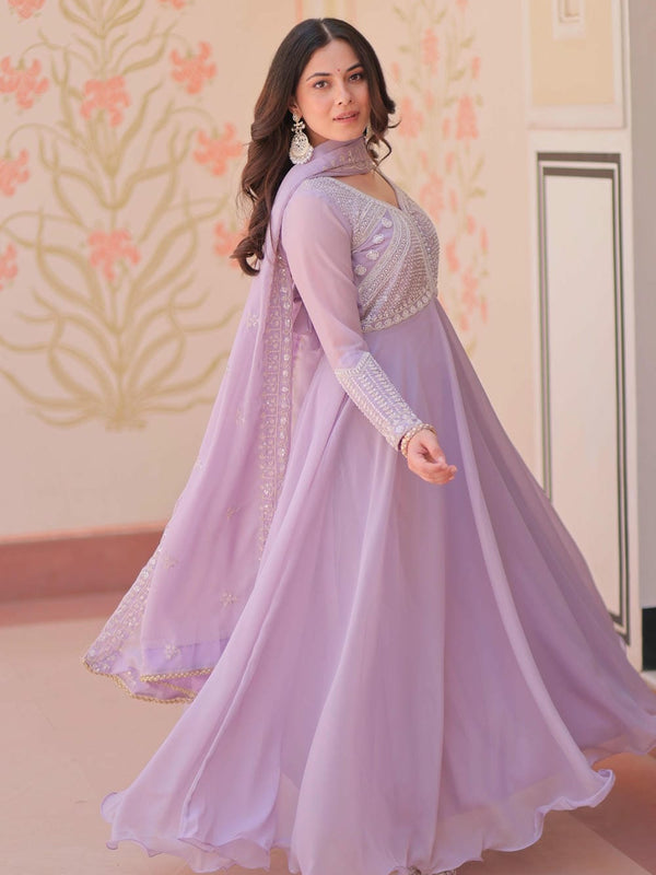Star Georgette Sequins Beads Embroidered Umbrella Gown with Dupatta
