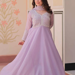 Star Georgette Sequins Beads Embroidered Umbrella Gown with Dupatta