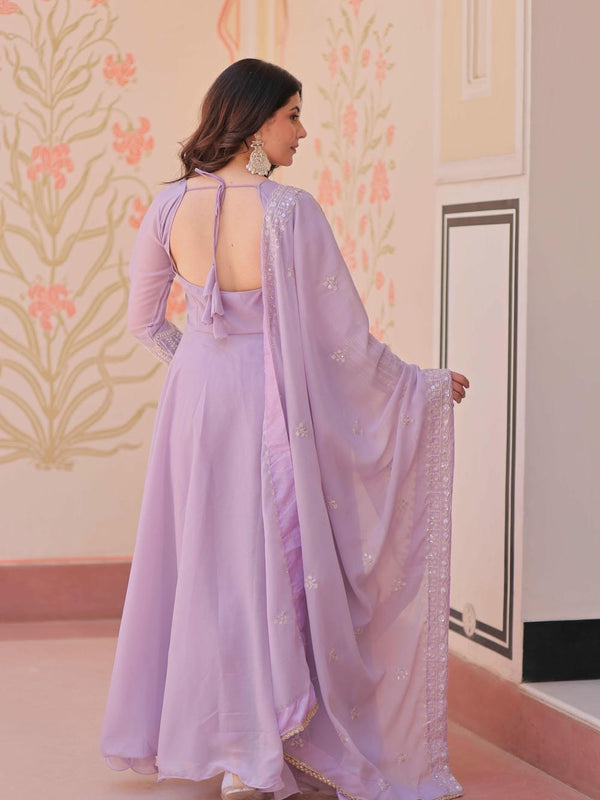 Star Georgette Sequins Beads Embroidered Umbrella Gown with Dupatta