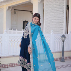 9000 Velvet Sequins Zari Embroidered Top-Pant with Dupatta