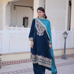 9000 Velvet Sequins Zari Embroidered Top-Pant with Dupatta