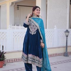 9000 Velvet Sequins Zari Embroidered Top-Pant with Dupatta