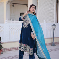 9000 Velvet Sequins Zari Embroidered Top-Pant with Dupatta