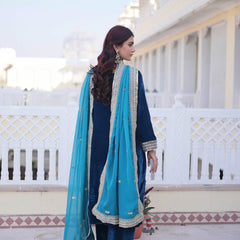 9000 Velvet Sequins Zari Embroidered Top-Pant with Dupatta