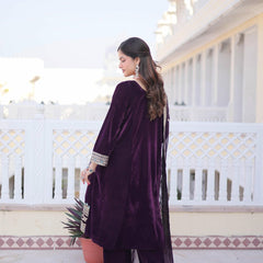 9000 Velvet Sequins Zari Embroidered Top-Pant with Dupatta