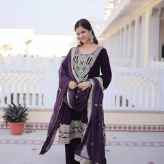 9000 Velvet Sequins Zari Embroidered Top-Pant with Dupatta