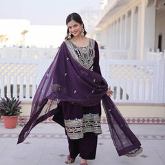 9000 Velvet Sequins Zari Embroidered Top-Pant with Dupatta