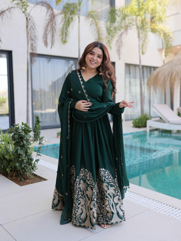 Rangoli Crush Sequins Embroidered Gown with Dupatta