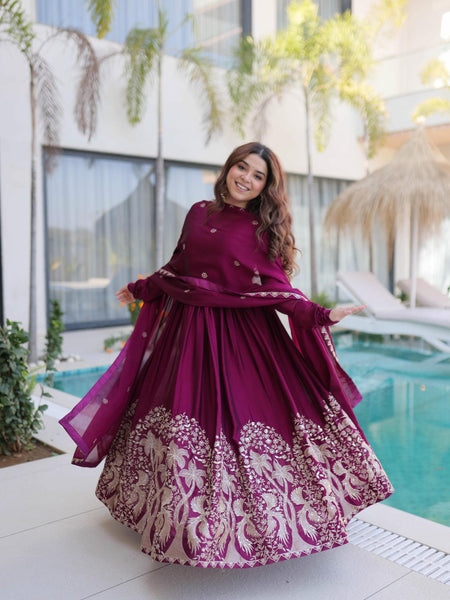 Rangoli Crush Sequins Embroidered Gown with Dupatta