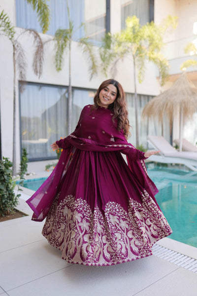 Rangoli Crush Sequins Embroidered Gown with Dupatta