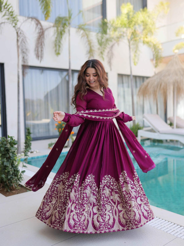 Rangoli Crush Sequins Embroidered Gown with Dupatta